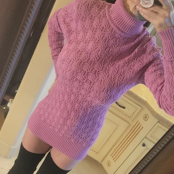 BCBGMAXAZRIA Lavender Knit Sweater Dress, L - Picture 6 of 16